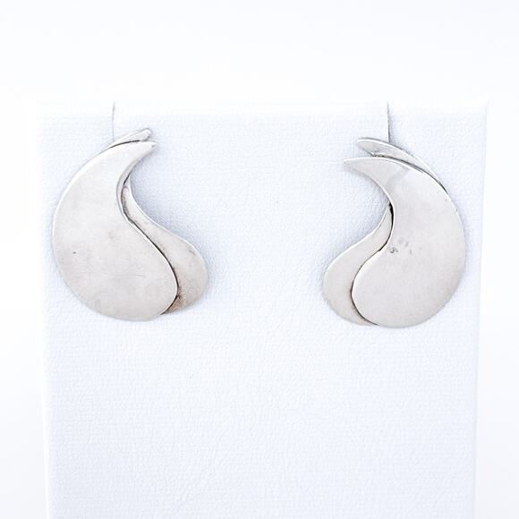 Vintage Sterling Silver 925 Abstract Double Teardrop Stud Earrings - Picture 2 of 7